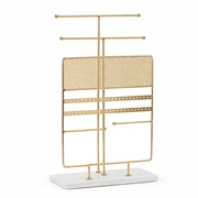 Smykkestativ i mat guld finish med marmor sokkel. 38 cm